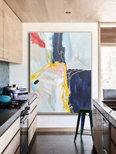 Load image into Gallery viewer, Dark Blue Abstract Painting Minimalist Yellow Painting Art for Big Walls Bp075