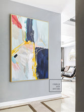 Load image into Gallery viewer, Dark Blue Abstract Painting Minimalist Yellow Painting Art for Big Walls Bp075