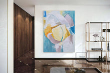 Load image into Gallery viewer, Original Golden Abstract Painting, Minimalist Light Blue Art Painting BL007