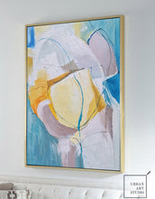 Load image into Gallery viewer, Original Golden Abstract Painting, Minimalist Light Blue Art Painting BL007