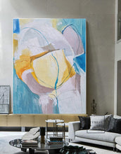 Load image into Gallery viewer, Original Golden Abstract Painting, Minimalist Light Blue Art Painting BL007