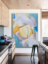 Load image into Gallery viewer, Original Golden Abstract Painting, Minimalist Light Blue Art Painting BL007