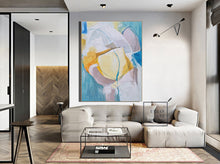 Load image into Gallery viewer, Original Golden Abstract Painting, Minimalist Light Blue Art Painting BL007