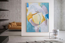 Load image into Gallery viewer, Original Golden Abstract Painting, Minimalist Light Blue Art Painting BL007