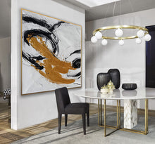 Load image into Gallery viewer, Gold Black White Minimal Abstract Acrylic Painting on Canvas Office Art Ap087