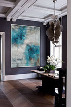 Load image into Gallery viewer, Turquoise Blue White Abstract Acrylic Painting on Canvas Ap099