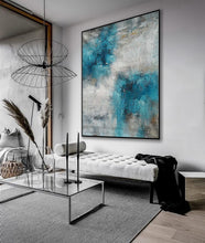Load image into Gallery viewer, Turquoise Blue White Abstract Acrylic Painting on Canvas Ap099
