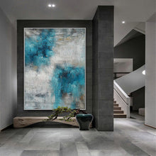 Load image into Gallery viewer, Turquoise Blue White Abstract Acrylic Painting on Canvas Ap099