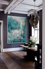 Load image into Gallery viewer, Turquoise Teal Color Abstract Acrylic Painting On Canvas Ap101
