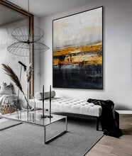 Load image into Gallery viewer, Oversize Minimalist Thick Acrylic Painting Gold Black White Painting Ap058