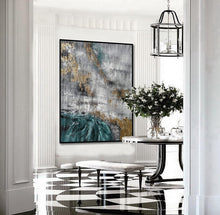 Load image into Gallery viewer, Green Gray White Gold Leaf Abstract Painting Giant Wall Decor Ap097