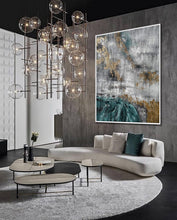 Load image into Gallery viewer, Green Gray White Gold Leaf Abstract Painting Giant Wall Decor Ap097