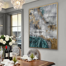 Load image into Gallery viewer, Green Gray White Gold Leaf Abstract Painting Giant Wall Decor Ap097