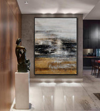 Load image into Gallery viewer, Gray Gold Black Abstract Wall Art Brown Oil Painting on Canvas Ap059