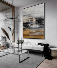 Load image into Gallery viewer, Gray Gold Black Abstract Wall Art Brown Oil Painting on Canvas Ap059