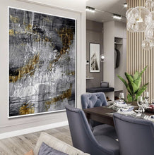Load image into Gallery viewer, Glod Leaf Abstract Art Black GrayTextured Abstract Painting Ap057