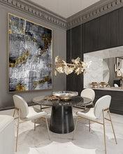 Load image into Gallery viewer, Glod Leaf Abstract Art Black GrayTextured Abstract Painting Ap057