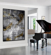 Load image into Gallery viewer, Glod Leaf Abstract Art Black GrayTextured Abstract Painting Ap057
