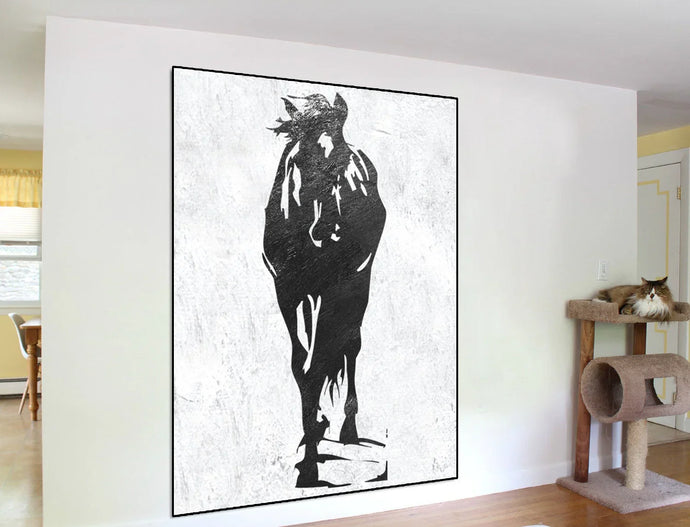 The Dynamic Elegance of Horse Painting on Canvas Black and White Handmade Original Painting Yp095