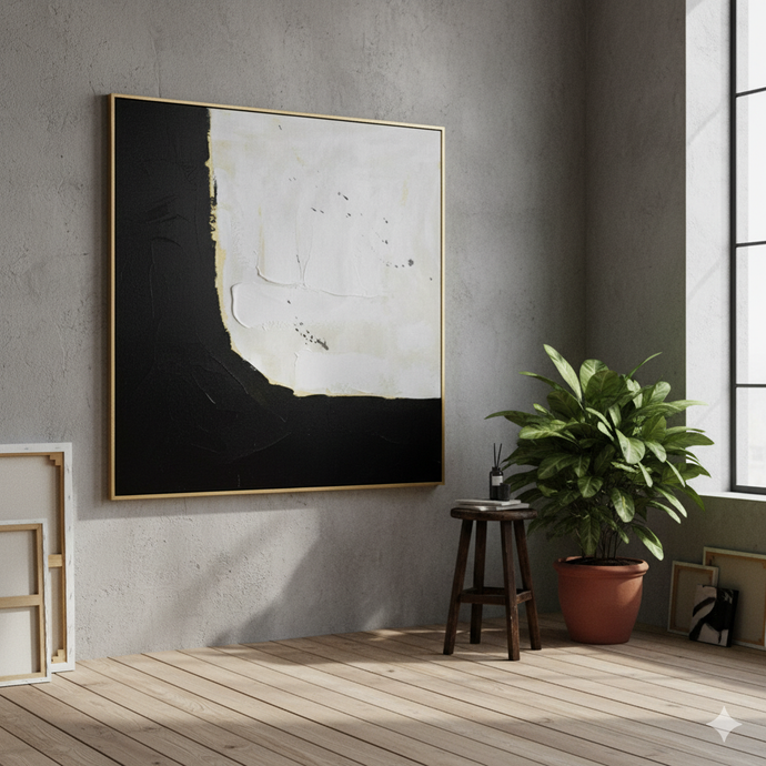 The Striking Contrast of "Black and White Abstract Painting Original Textured Painting Yp043": A Masterpiece in Minimalist Expression