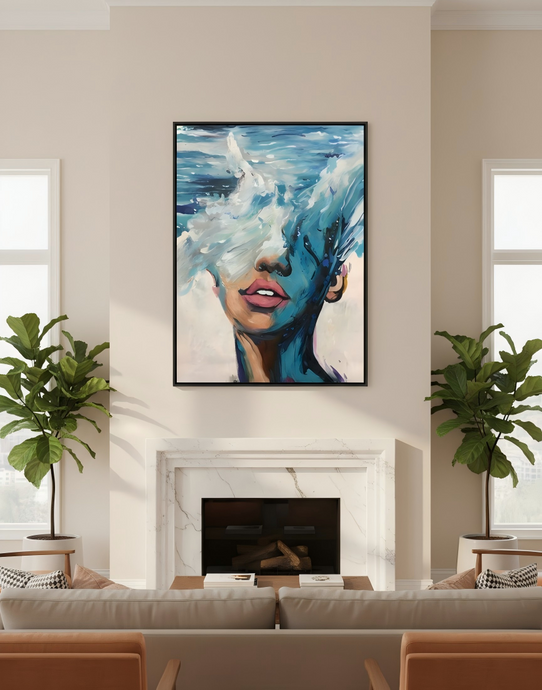 4 Different Hanging Techniques for the 'Wave - Masked Figure' Blue Abstract Painting