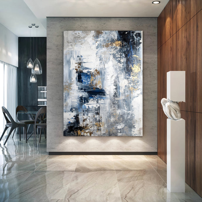 Appreciation of the Blue White Large Palette Knife Abstract Painting: A Textured Expression of Movement, Depth, and Serenity