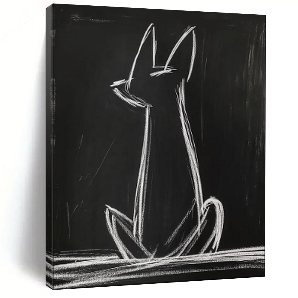 Minimalist Chalk - Drawn Cat Abstract, Perfect for Modern Kids’ Room & Art - Lovers’ Hallway LargeART2027