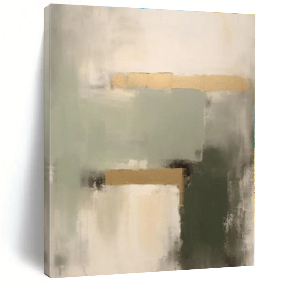 Large - Scale Green - Gold - Gray Tonal Abstract Art for Elegant Office & Chic Living Room LargeART0532