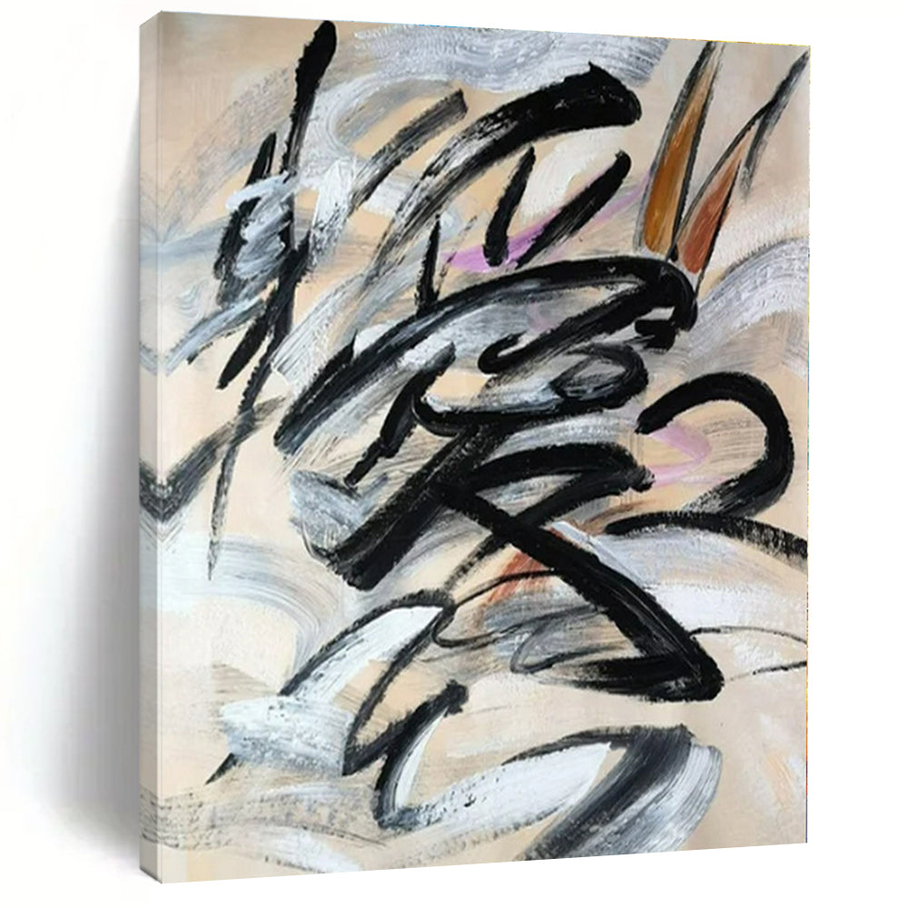 Black Brushstroke Abstract Painting, Perfect for Minimalist Office & Edgy Hallway LargeART1325