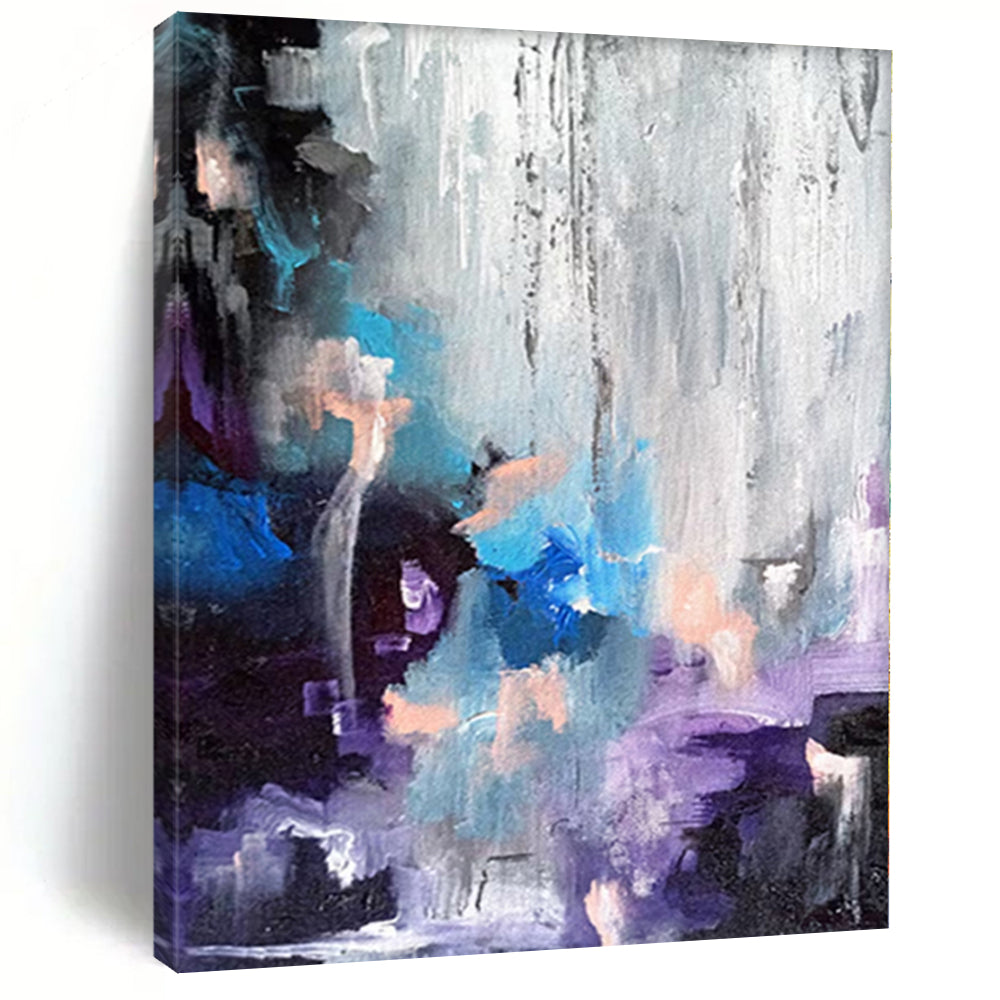 Hand - painted Large - sized Blue - Purple Abstract Composition Acrylic Art for Artistic Lounges LargeART0069