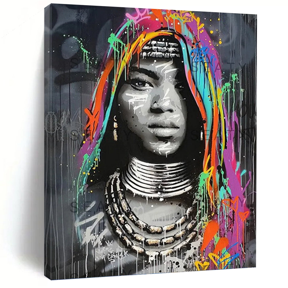 “Colorful Graffiti - Style Portrait” - Street - Art Inspired Art on Canvas DKH1645