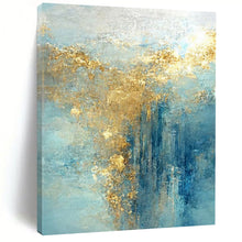 Load image into Gallery viewer, Light Blue &amp; Gold Abstract Cascade Acrylic Art, Ideal for Sunroom &amp; Yoga Studio LargeART1010
