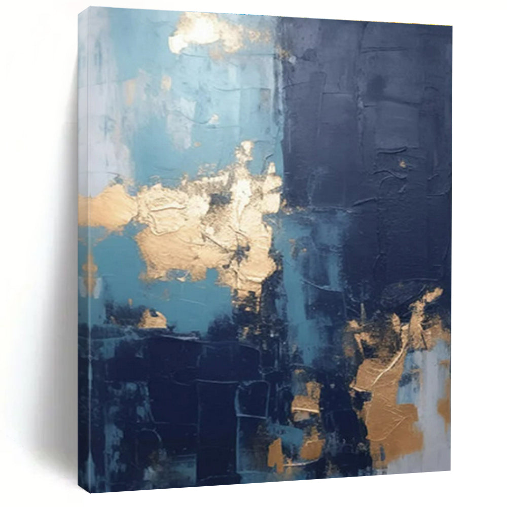 Blue - Gold - Black Texture Art for Elegant Dining Room & Art Gallery LargeART0837