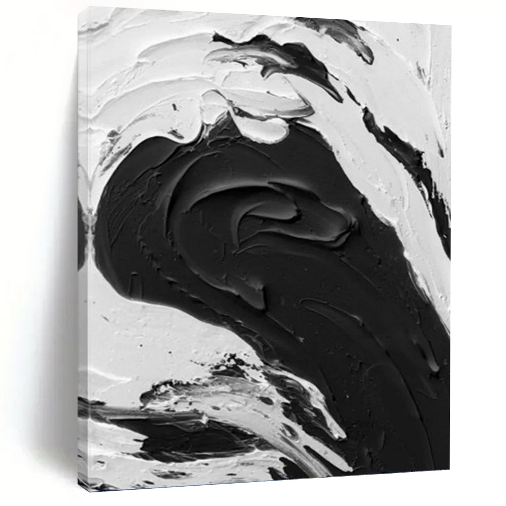 “Monochrome Impasto Wave” - Dramatic Minimalist Art on Canvas DKH1679