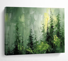 Load image into Gallery viewer, Green Forest “Misty Pines” Painting on Canvas, Atmospheric Landscape Decor DKH830
