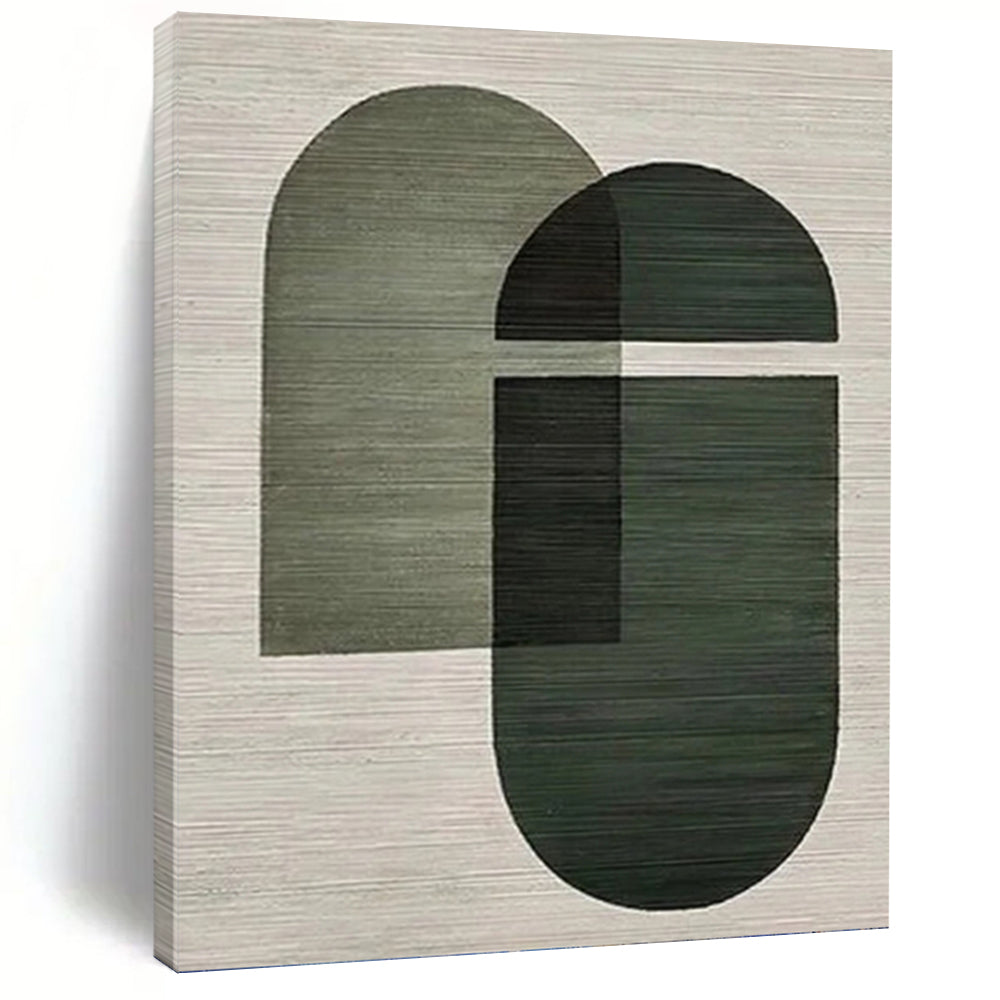 “Modern Green Geometric Forms” - Green, Grey Abstract Art on Canvas DKH1131