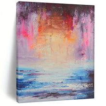 Load image into Gallery viewer, Hand - painted Extensive Dreamy Coastal Sunset Abstract Acrylic Art for Relaxing Family Rooms LargeART0058
