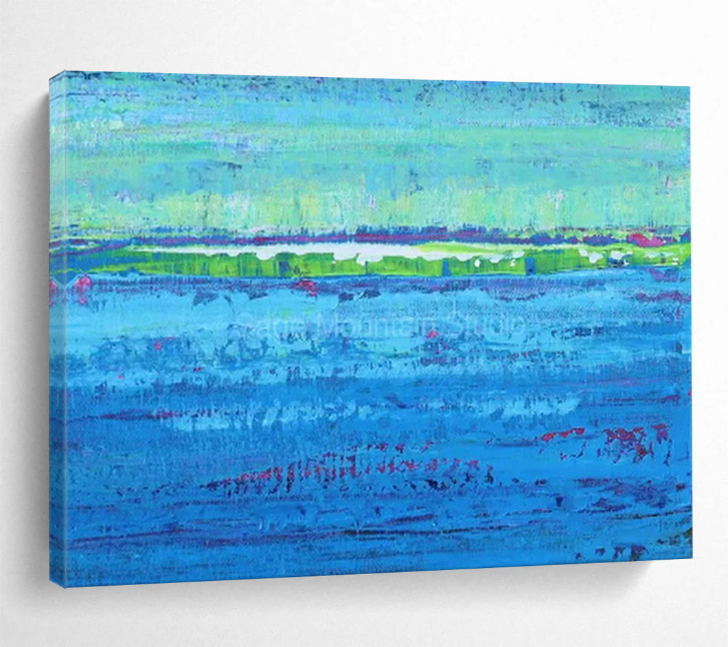Hand - painted Large - dimension Colorful Blue Landscape Acrylic Art for Vibrant Living Rooms LargeART1793
