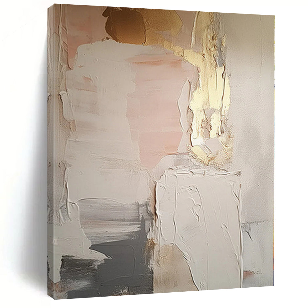 Hand - painted Extensive Pink - Gray - Gold Abstract Textures Acrylic Art for Feminine Dressing Rooms LargeART0092