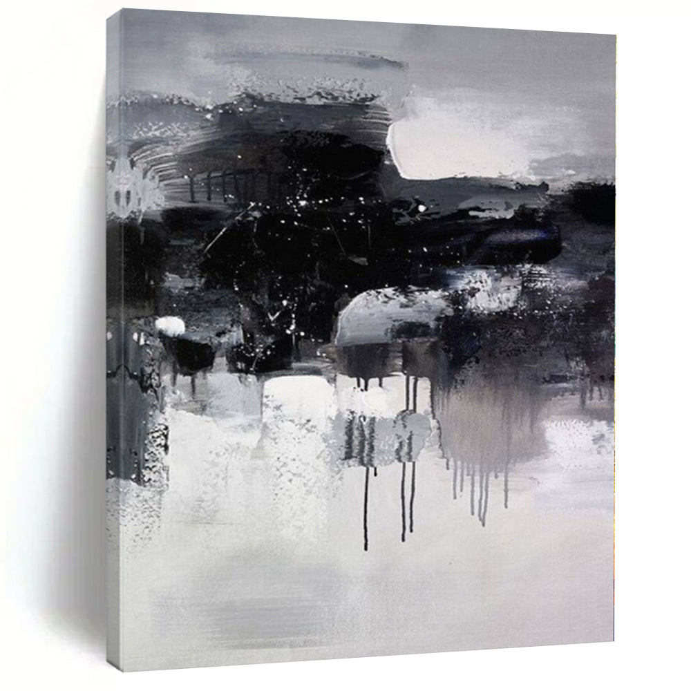 Grand Black - White Monochrome Drip Abstract Acrylic Art for Gallery Wall & Executive Office LargeART0376