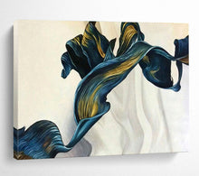 Load image into Gallery viewer, Blue - Gold Flowing Shapes Abstract Art for Elegant Dining Room &amp; Modern Bedroom DKH160

