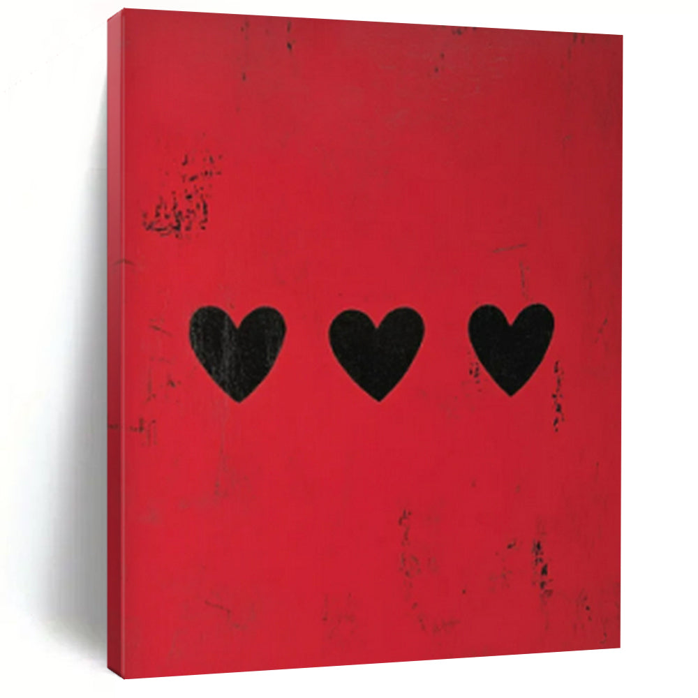 Red and Black Hearts Abstract Art for Romantic Bedroom & Trendy Gift Shop LargeART0950