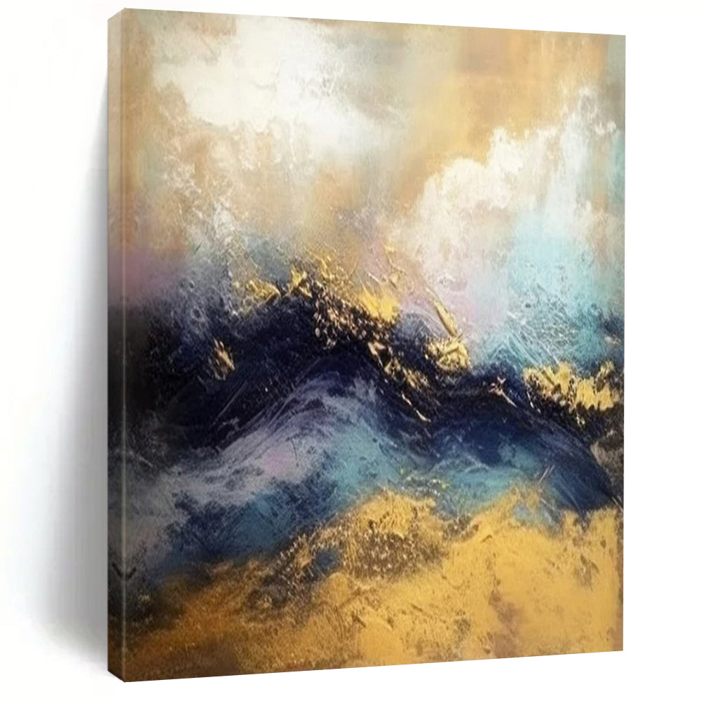 Gold - Blue Abstract Wave Art for Coastal Luxury Home & Art - Inspired Spa LargeART0920