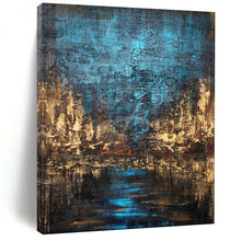 Load image into Gallery viewer, Blue &amp; Brown Textured Cityscape Abstract Art, Perfect for Industrial Living Room &amp; Urban Office LargeART2074
