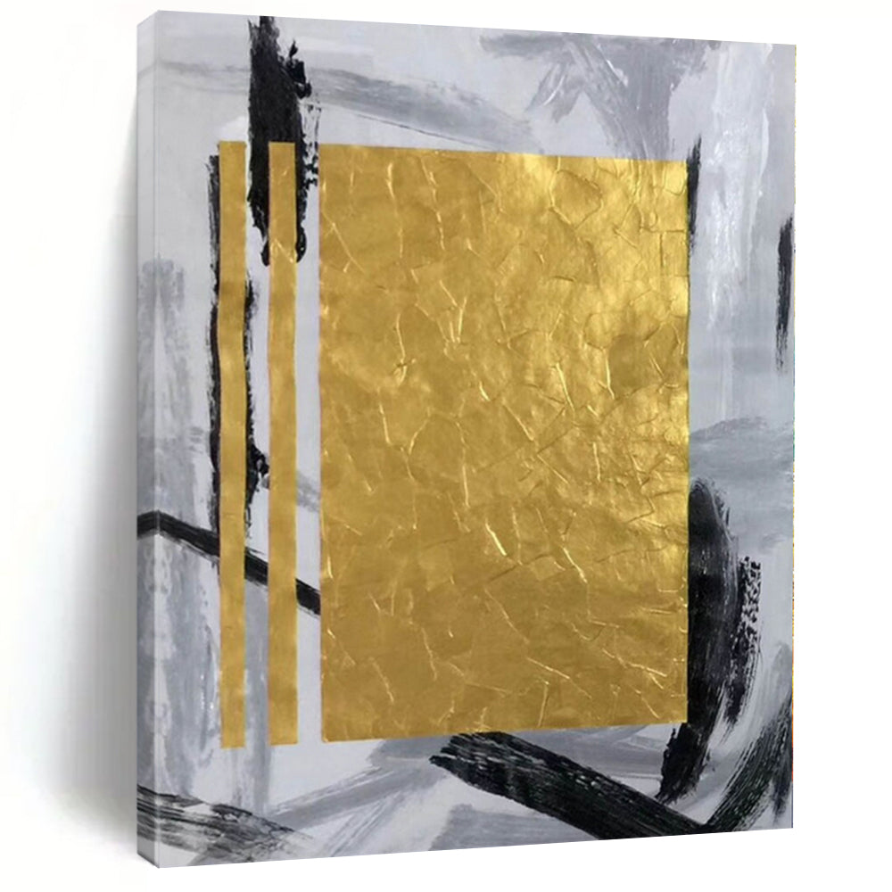 Large - Scale Gold - Black Abstract Geometry Acrylic for Sophisticated Hallway LargeART0292