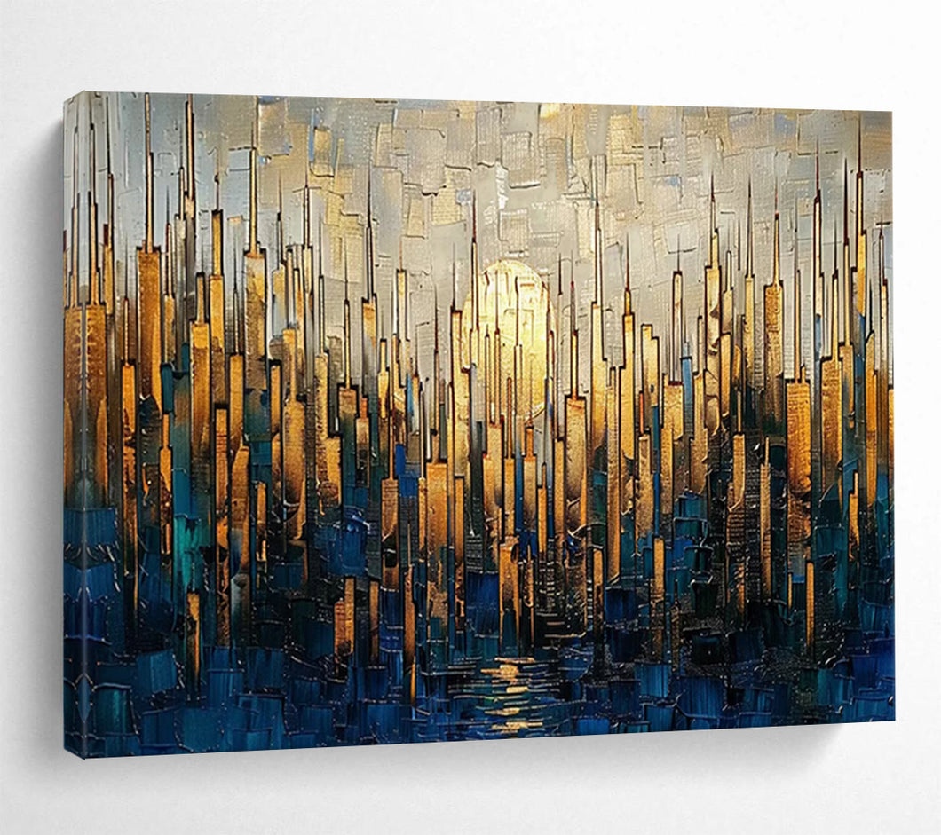 Golden Cityscape Large - scale acrylic painting DLZ172