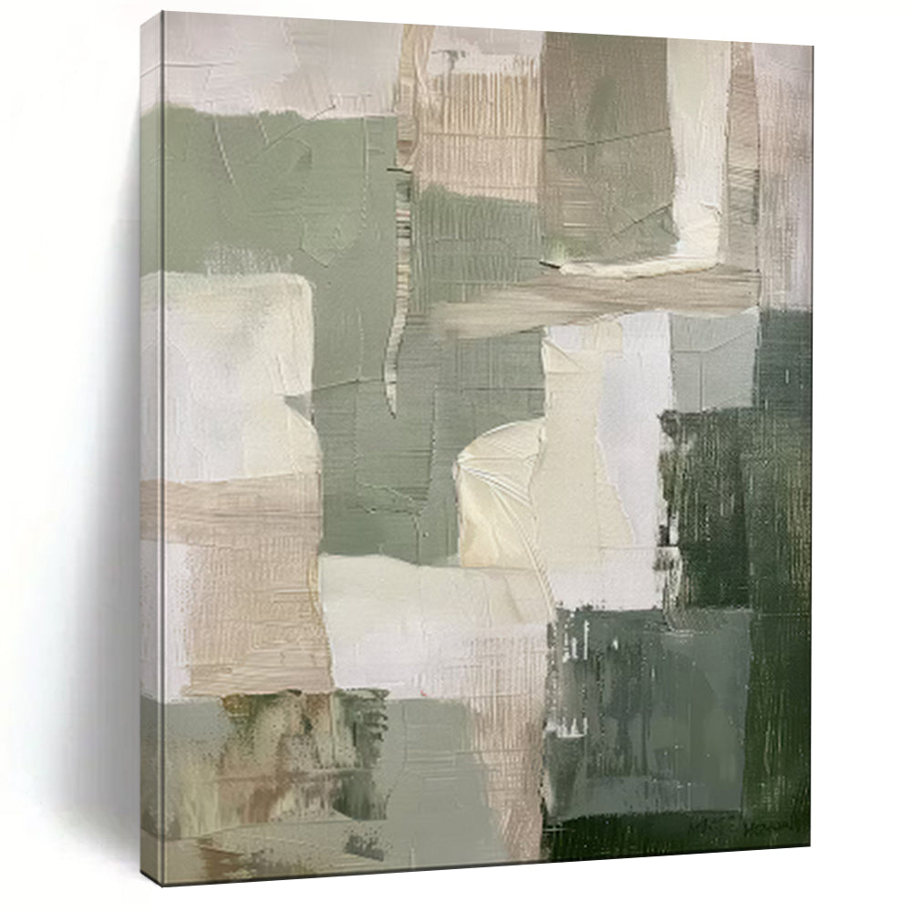 Green - Beige Abstract Geometric Painting, Ideal for Modern Office & Minimalist Living Room LargeART2053