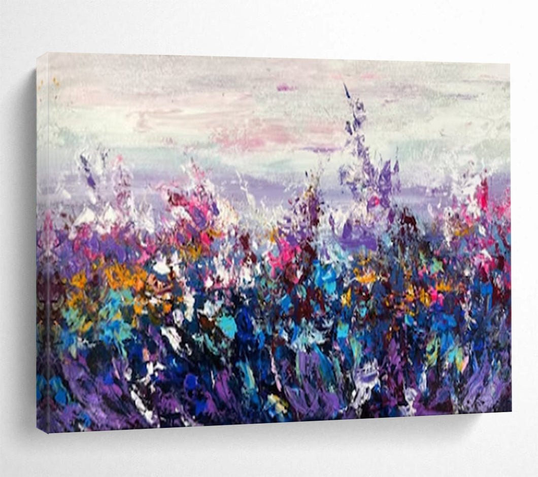 Hand - painted Substantial Purple - Toned Flower Field Acrylic Art for Dreamy Family Rooms LargeART1777