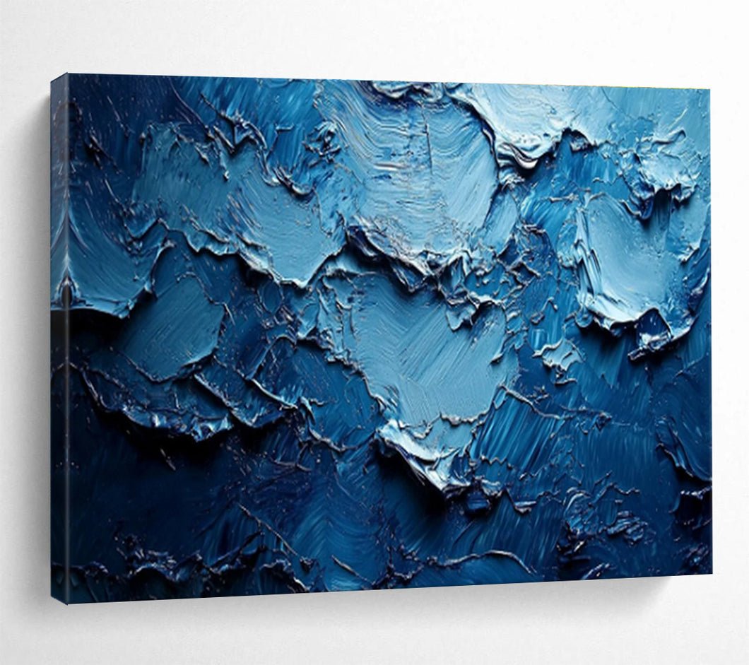 Textured Blue Abstract Painting on Canvas - “Deep Blue Textures” DKH758