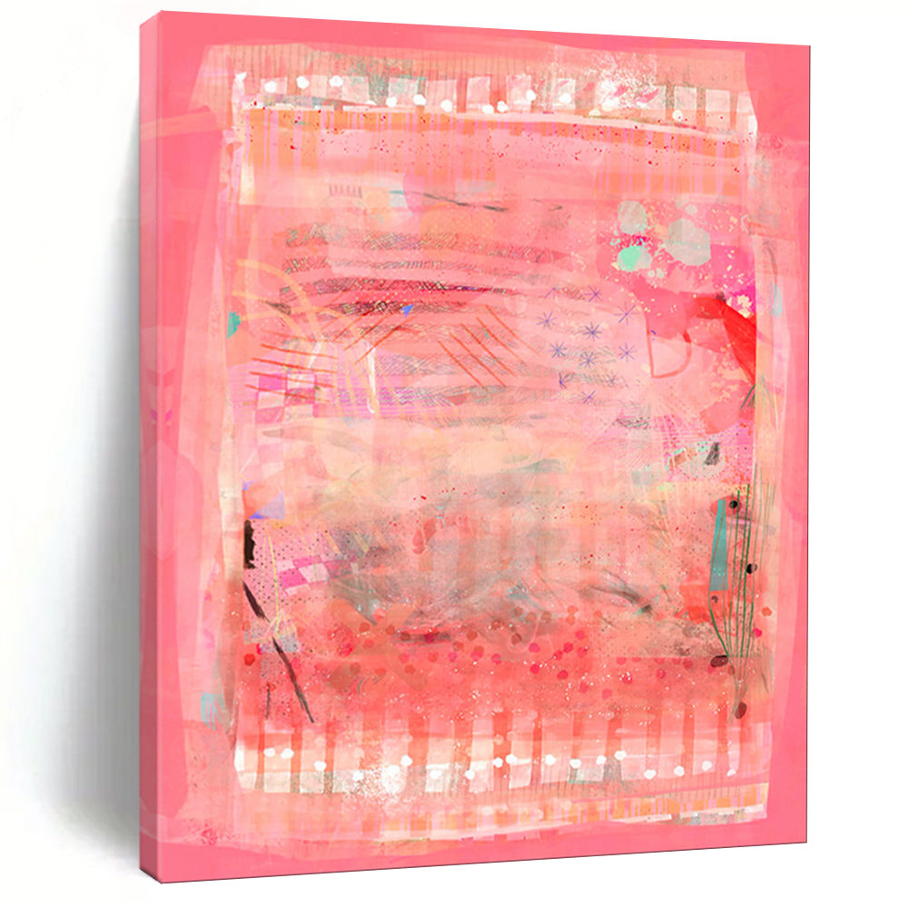 Pink Collage Abstract Painting, Ideal for Girly Bedroom & Art - Themed Bridal Suite LargeART1863